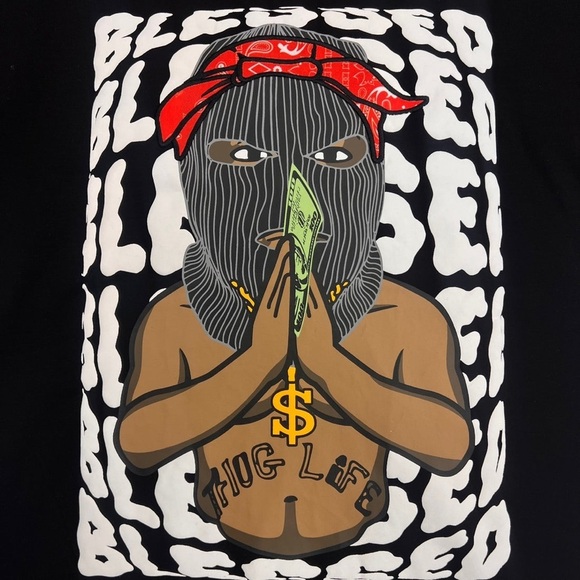 BLEECKER & MERCER Blessed Thug Life Black Tee Size Large - Picture 3 of 9